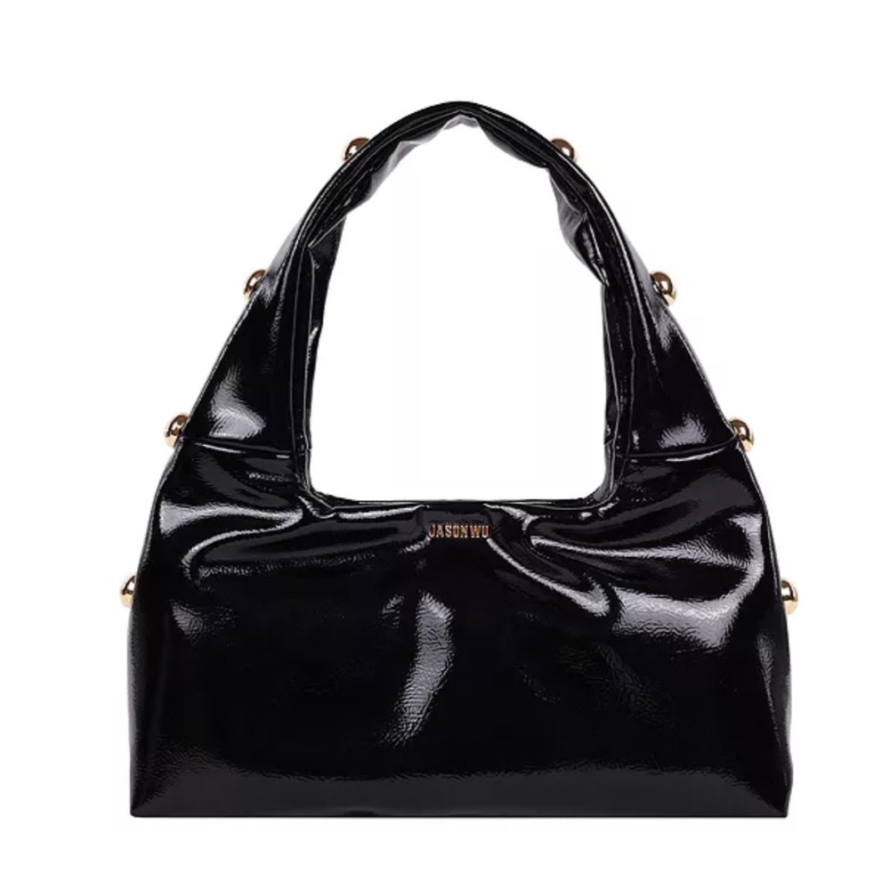NWT Jason Wu Studded Shoulder Bag in a black crackled patent finish
